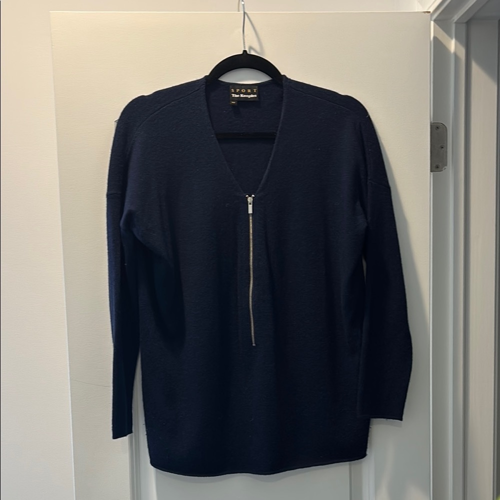 The Kooples Navy V-Neck Sweater with Zipper